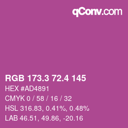 カラーコード: RGB 173.3 72.4 145 | qconv.com