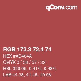 カラーコード: RGB 173.3 72.4 74 | qconv.com
