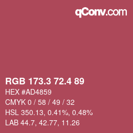 カラーコード: RGB 173.3 72.4 89 | qconv.com