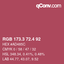 カラーコード: RGB 173.3 72.4 92 | qconv.com
