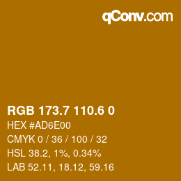 カラーコード: RGB 173.7 110.6 0 | qconv.com
