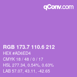 カラーコード: RGB 173.7 110.6 212 | qconv.com