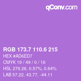 カラーコード: RGB 173.7 110.6 215 | qconv.com