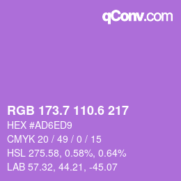 カラーコード: RGB 173.7 110.6 217 | qconv.com
