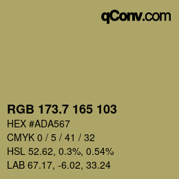 カラーコード: RGB 173.7 165 103 | qconv.com