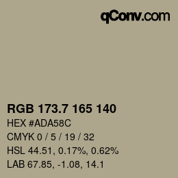 カラーコード: RGB 173.7 165 140 | qconv.com