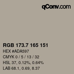 カラーコード: RGB 173.7 165 151 | qconv.com