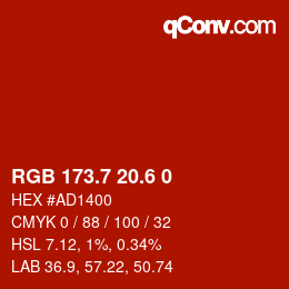 カラーコード: RGB 173.7 20.6 0 | qconv.com