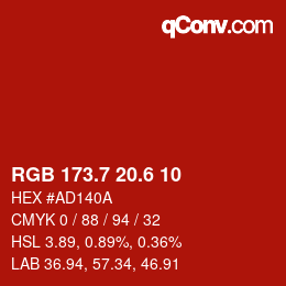 カラーコード: RGB 173.7 20.6 10 | qconv.com