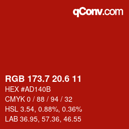 カラーコード: RGB 173.7 20.6 11 | qconv.com