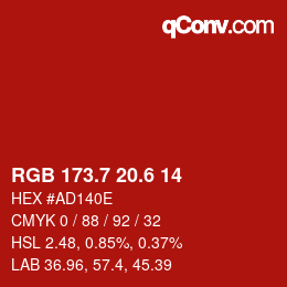 カラーコード: RGB 173.7 20.6 14 | qconv.com