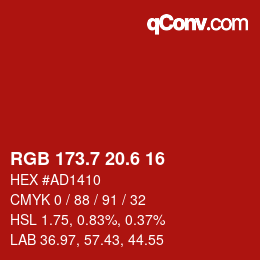 カラーコード: RGB 173.7 20.6 16 | qconv.com
