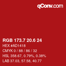 カラーコード: RGB 173.7 20.6 24 | qconv.com