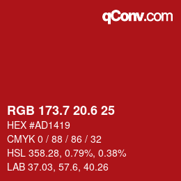 カラーコード: RGB 173.7 20.6 25 | qconv.com