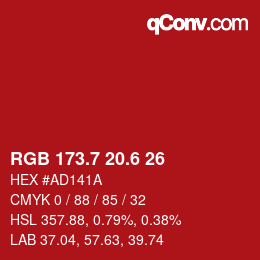 カラーコード: RGB 173.7 20.6 26 | qconv.com