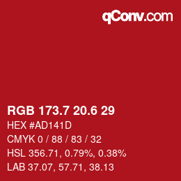 カラーコード: RGB 173.7 20.6 29 | qconv.com