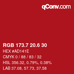 カラーコード: RGB 173.7 20.6 30 | qconv.com