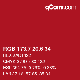 カラーコード: RGB 173.7 20.6 34 | qconv.com