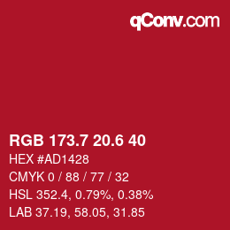 カラーコード: RGB 173.7 20.6 40 | qconv.com