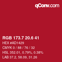 カラーコード: RGB 173.7 20.6 41 | qconv.com