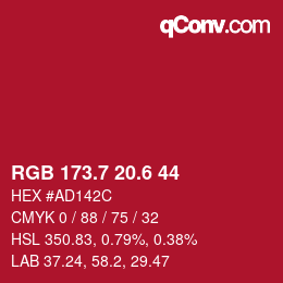 カラーコード: RGB 173.7 20.6 44 | qconv.com