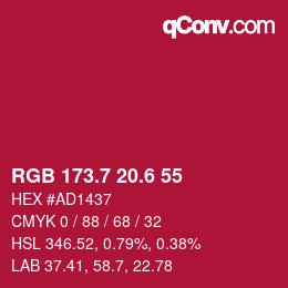 カラーコード: RGB 173.7 20.6 55 | qconv.com