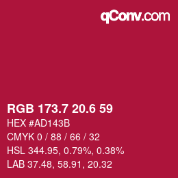 カラーコード: RGB 173.7 20.6 59 | qconv.com