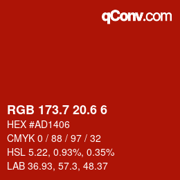 カラーコード: RGB 173.7 20.6 6 | qconv.com