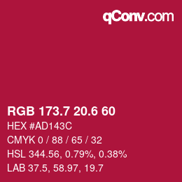 カラーコード: RGB 173.7 20.6 60 | qconv.com