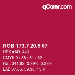 カラーコード: RGB 173.7 20.6 67 | qconv.com