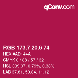 カラーコード: RGB 173.7 20.6 74 | qconv.com
