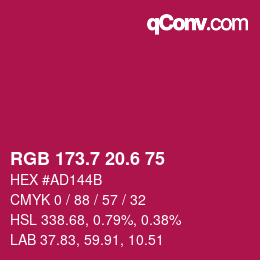 カラーコード: RGB 173.7 20.6 75 | qconv.com