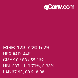 カラーコード: RGB 173.7 20.6 79 | qconv.com