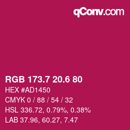 カラーコード: RGB 173.7 20.6 80 | qconv.com