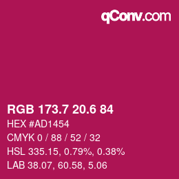 カラーコード: RGB 173.7 20.6 84 | qconv.com