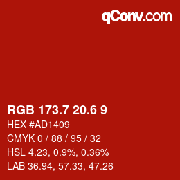 カラーコード: RGB 173.7 20.6 9 | qconv.com
