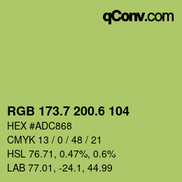 カラーコード: RGB 173.7 200.6 104 | qconv.com