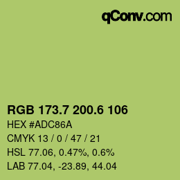 カラーコード: RGB 173.7 200.6 106 | qconv.com