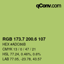 カラーコード: RGB 173.7 200.6 107 | qconv.com