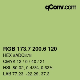 カラーコード: RGB 173.7 200.6 120 | qconv.com