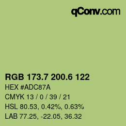 カラーコード: RGB 173.7 200.6 122 | qconv.com