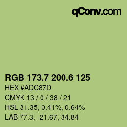 カラーコード: RGB 173.7 200.6 125 | qconv.com