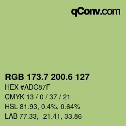 カラーコード: RGB 173.7 200.6 127 | qconv.com