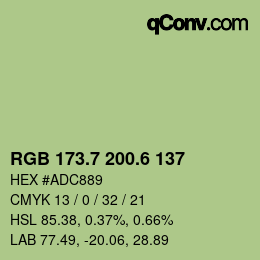 カラーコード: RGB 173.7 200.6 137 | qconv.com