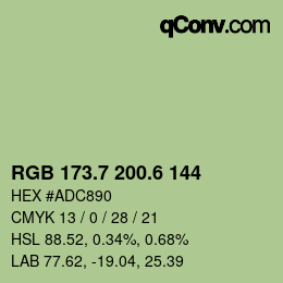カラーコード: RGB 173.7 200.6 144 | qconv.com