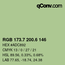 カラーコード: RGB 173.7 200.6 146 | qconv.com