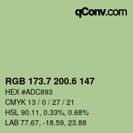 カラーコード: RGB 173.7 200.6 147 | qconv.com