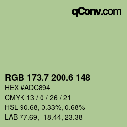 カラーコード: RGB 173.7 200.6 148 | qconv.com