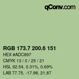 カラーコード: RGB 173.7 200.6 151 | qconv.com
