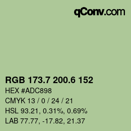 カラーコード: RGB 173.7 200.6 152 | qconv.com